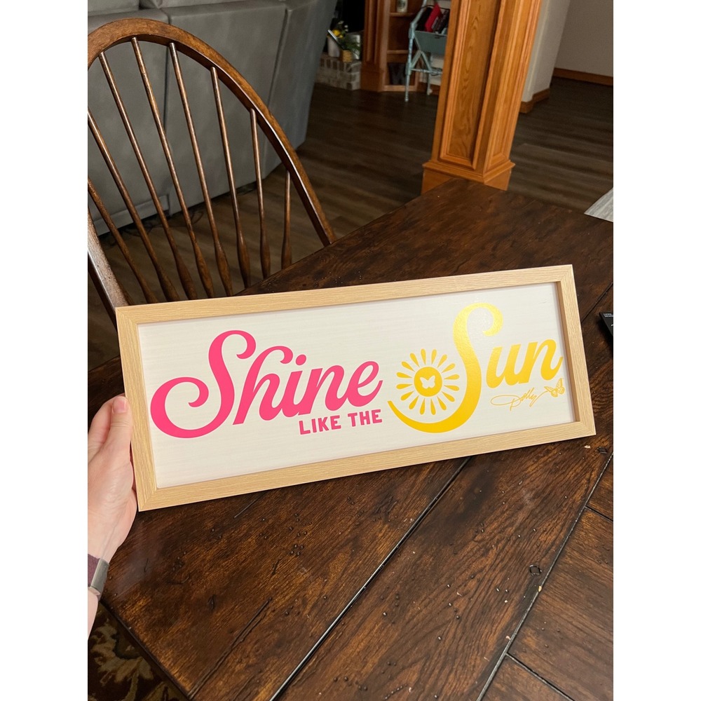 DOLLY PARTON Shine Like The Sun Framed Wall Decor 8x20 Pink Yellow w/ Hooks NWT